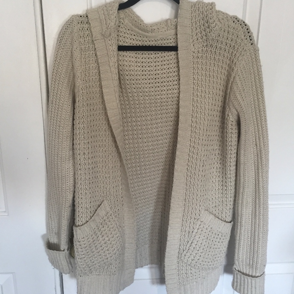 Warm knit tan hooded waffle sweater